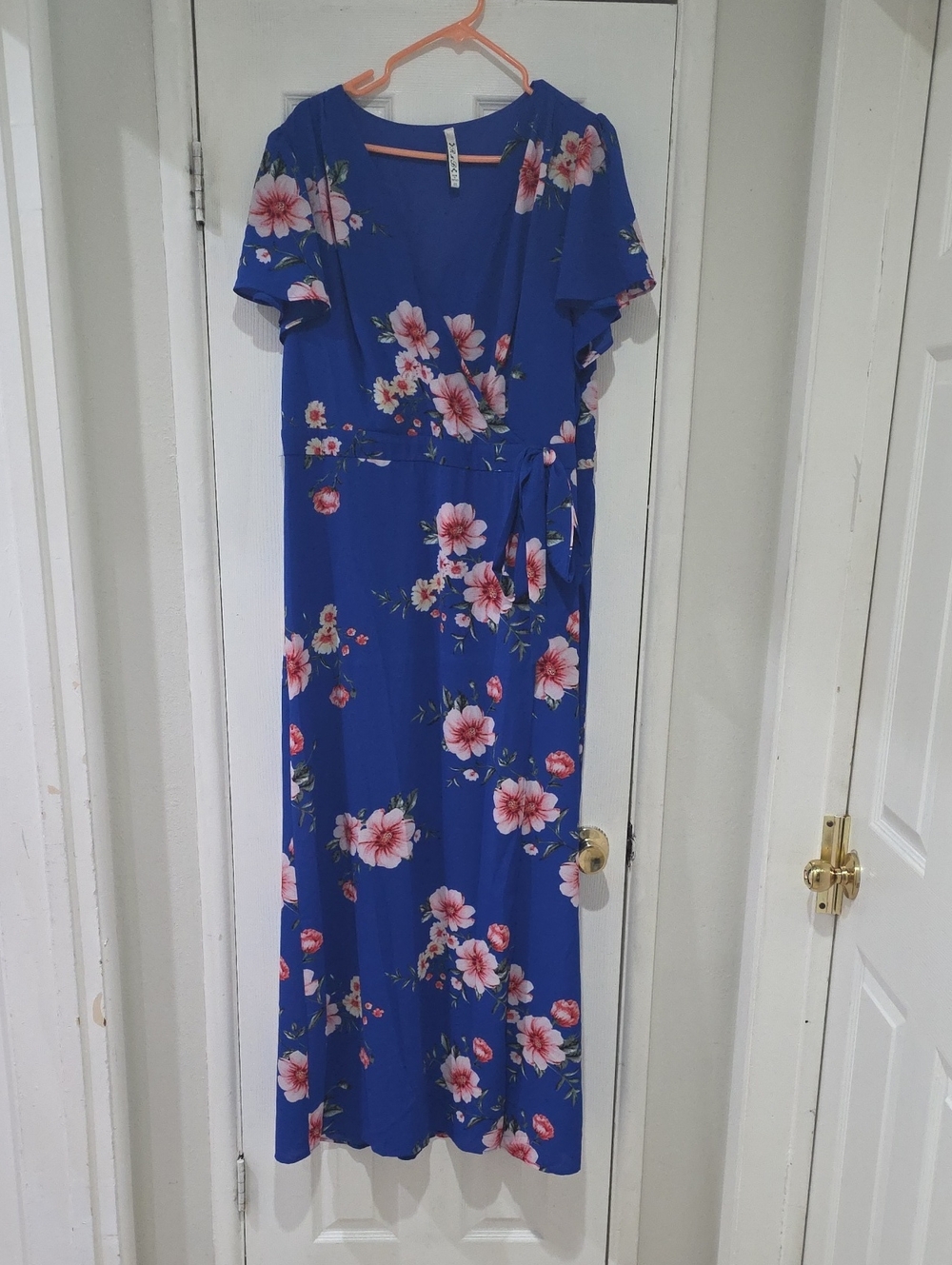 Blue Floral Faux Wrap Maxi Dress - Elegant Women's Summer Dress